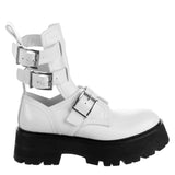 Alexander McQueen White Leather Rave Buckle Boots
