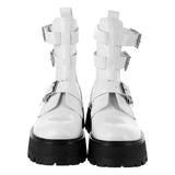 Alexander McQueen White Leather Rave Buckle Boots