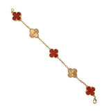 Van Cleef & Arpels 18K Rose Gold Guilloche and Carnelian Vintage Alhambra 5 Motif Bracelet