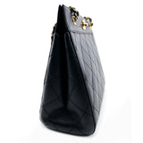 Chanel Black Quilted Lambskin Leather CC Turn Lock Chain Vintage Tote Bag