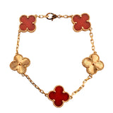 Van Cleef & Arpels 18K Rose Gold Guilloche and Carnelian Vintage Alhambra 5 Motif Bracelet