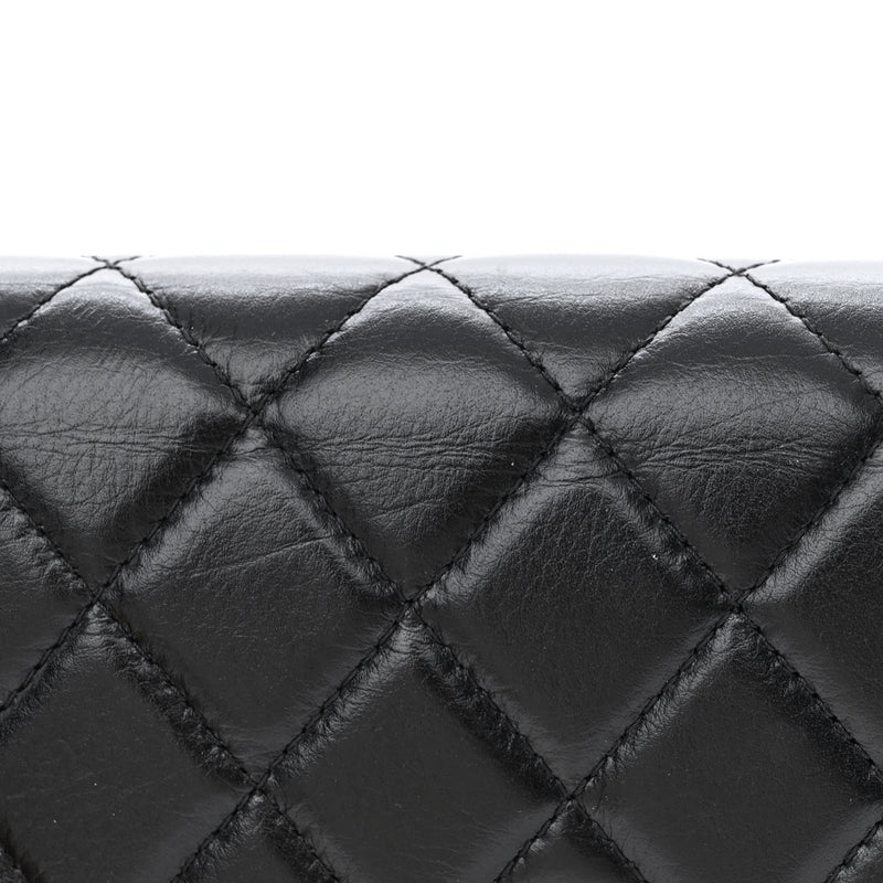 Chanel Black Calfskin Quilted Leather Maxi Pearl Mini Wallet On Chain WOC Bag