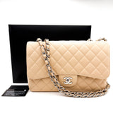 Chanel Beige Caviar Quilted Classic Jumbo Flap Bag