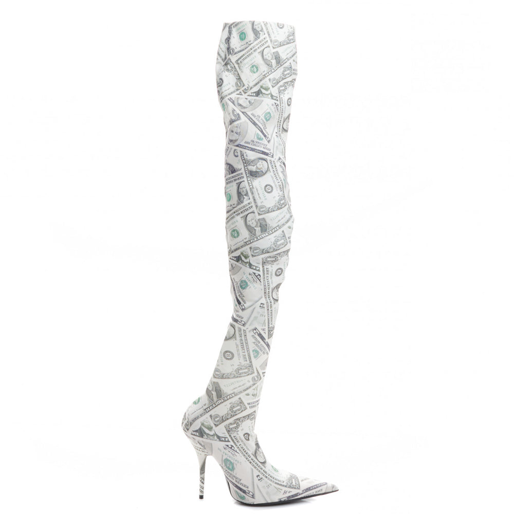 aktivitet Ærlig Penge gummi Balenciaga White Knife Dollar 110 Stretch Fabric Over-The-Knee Boots 36.5