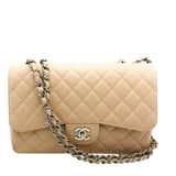 Chanel Beige Caviar Quilted Classic Jumbo Double Flap Bag