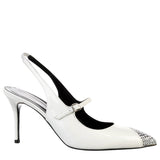 Alessandra Rich White Patent Leather Crystal Embellished Slingback Pumps
