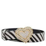 Alessandra Rich Zebra Print Leather Belt With Crystal Heart
