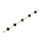 Van Cleef & Arpels 18K Yellow Gold Green Malachite Vintage Alhambra 5 Motif Bracelet VCARL80900