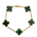 Van Cleef & Arpels 18K Yellow Gold Green Malachite Vintage Alhambra 5 Motif Bracelet VCARL80900