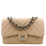 Chanel Beige Caviar Quilted Classic Jumbo Single Flap Bag