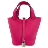 Hermes Rose Shocking Clemence Leather Picotin 18