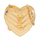 Saint Laurent Gold Chevron Monogram Mini Love Heart Chain Bag