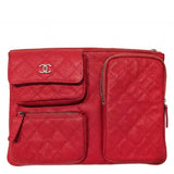 Chanel Red Quilted Caviar Leather Multi Pocket Zip Bag