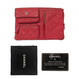 Chanel Red Quilted Caviar Leather Multi Pocket Zip Bag