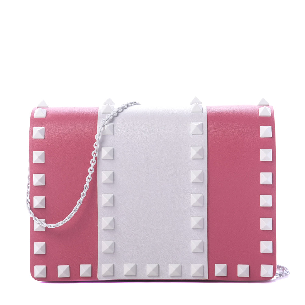 VALENTINO Rockstud Leather Clutch Bag Pink