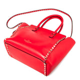 Calfskin Leather Rockstud Double Handle Tote Bag Red - LUXYBIT
