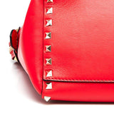 Calfskin Leather Rockstud Double Handle Tote Bag Red - LUXYBIT