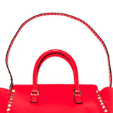 Calfskin Leather Rockstud Double Handle Tote Bag Red - LUXYBIT