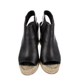 Balenciaga Black Leather Espadrille Wedge Sandals