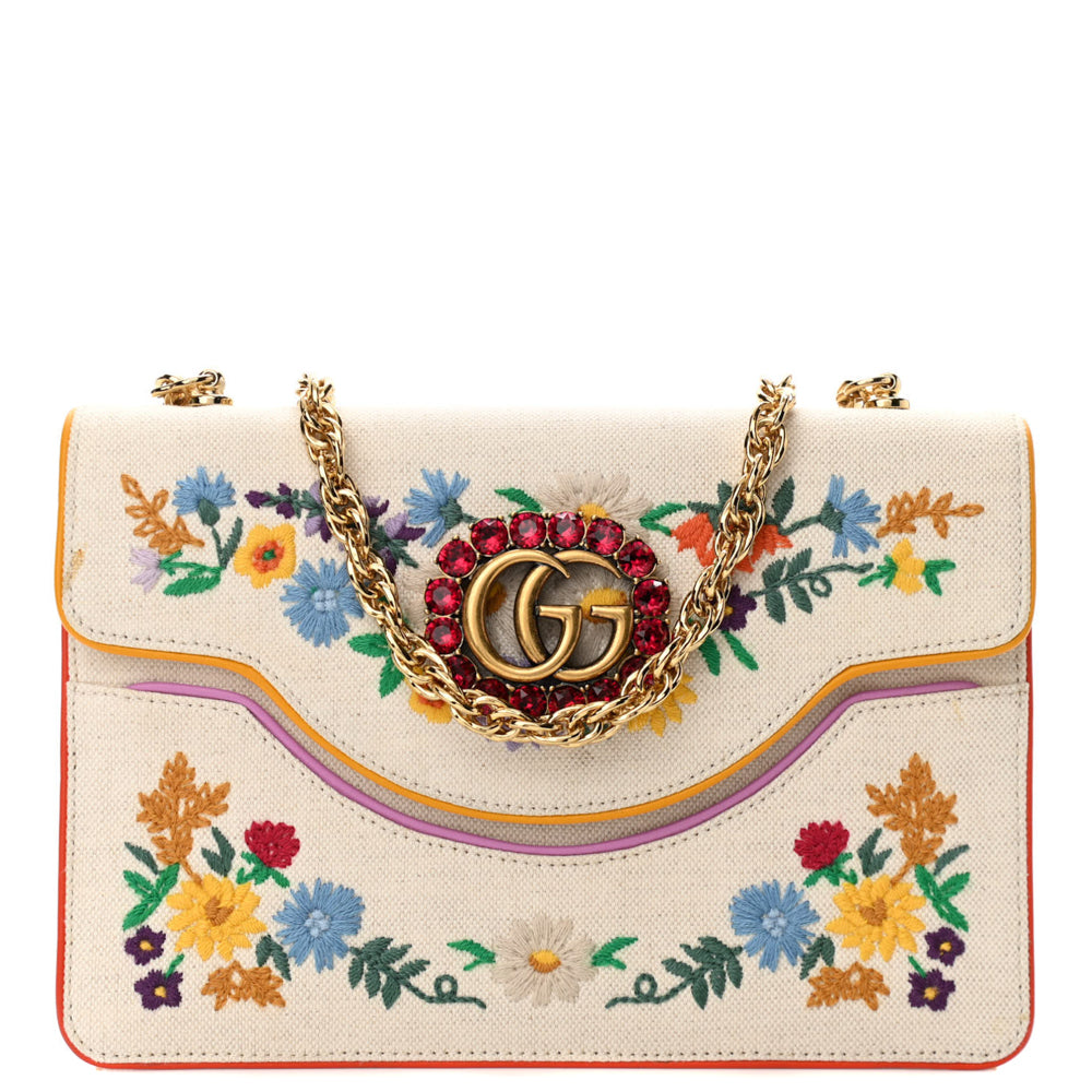 Coated Canvas Mini Tote Bag with Floral Embroideries