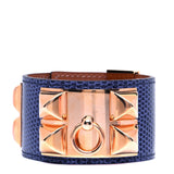 Hermes Mykonos Blue Niloticus Lizard Rose Gold Plated Collier de Chien Bracelet