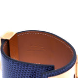 Mykonos Blue Niloticus Lizard Rose Gold Plated Collier de Chien Bracelet Stamp