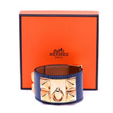 Mykonos Blue Niloticus Lizard Rose Gold Plated Collier de Chien Bracelet - LUXYBIT