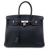 Hermes Black Togo Leather Palladium Plated Birkin 35 Bag