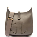 Hermes Gris Etain Clemence Leather Evelyne GM III Bag Gold Hardware