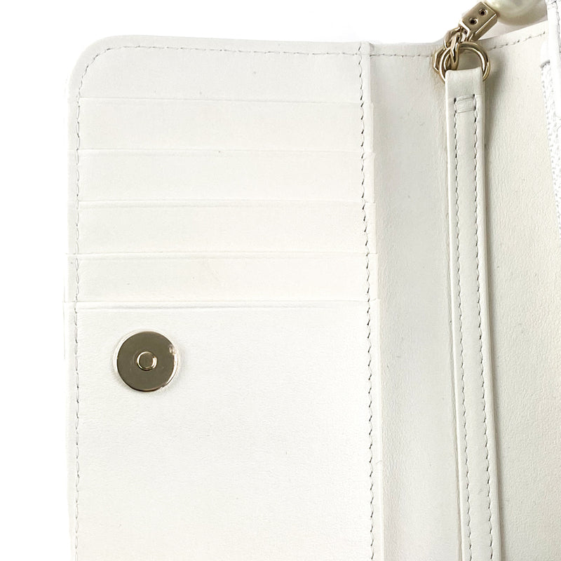 Chanel White Calfskin Quilted Leather Maxi Pearl Mini Wallet On Chain WOC Bag