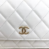 Chanel White Calfskin Quilted Leather Maxi Pearl Mini Wallet On Chain WOC Bag