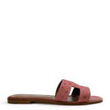 Hermes Rouge Blush Ostrich Oran Sandals