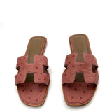 Hermes Rouge Blush Ostrich Oran Sandals