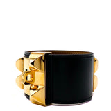 Hermes Black Box Leather Gold Hardware Collier de Chien Bracelet
