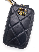 Chanel Black Lambskin Quilted Chanel 19 Phone Holder Chain Bag