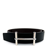 Hermes 38mm Brown Togo/Black Box Leather Silver H D'Ancre Belt 80