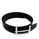 Hermes 38mm Brown Togo/Black Box Leather Silver H D'Ancre Belt 80