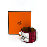 Hermes Braise Shiny Alligator Palladium Plated Collier de Chien Bracelet - Luxybit