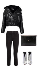 Chanel Black Embossed Leather Clutch Balenciaga Classic Moto Leather Jacket
