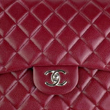 Caviar Quilted Jumbo Single Flap Burgundy Red.
