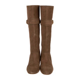 Chloe Beige Suede Knee-High Flat Paddington Boots