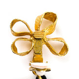 CC Flower Hoop Clip On Earrings 93P Black and Vintage Gold.