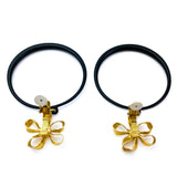 CC Flower Hoop Clip On Earrings 93P Black and Vintage Gold.