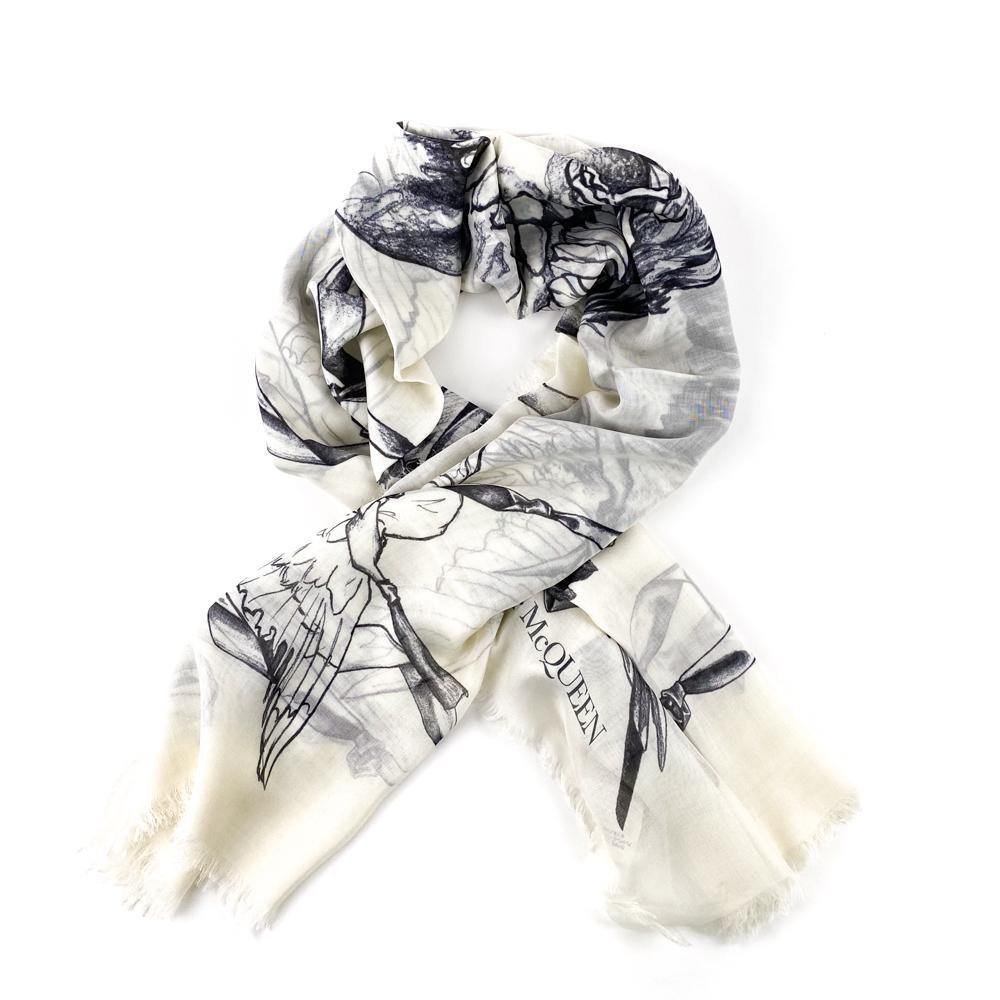 Alexander McQueen Birds and Ribbon on Skull Print Modal Scarf