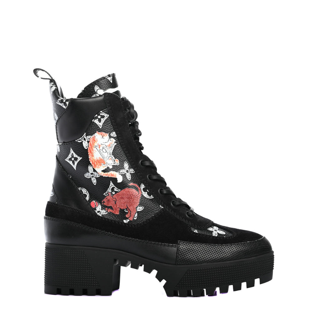 Louis Vuitton Black Calfskin Catogram Laureate Platform Desert