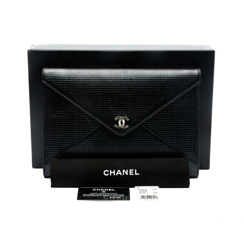 Chanel CC Black Leather Envelope Clutch Bag