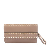 Valentino Grainy Calfskin Leather Rockstud Clutch Bag Poudre