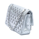 Chanel Quilted Lambskin Leather Classic Medium Double Flap Bag Silver