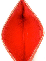 Quilted Chevron Lambskin Leather Large O-Case Zip Pouch Clutch Bag Coral.