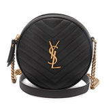 Chevron Quilted Leather Vinyle Round Camera Shoulder Bag Black.